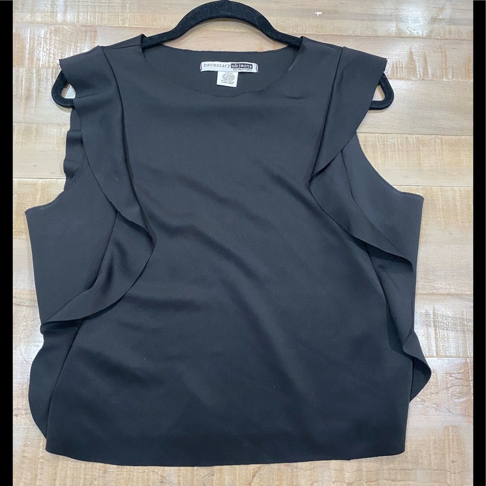 Necessary Objects Black Ruffle Satin Shiny Blouse Crop Top